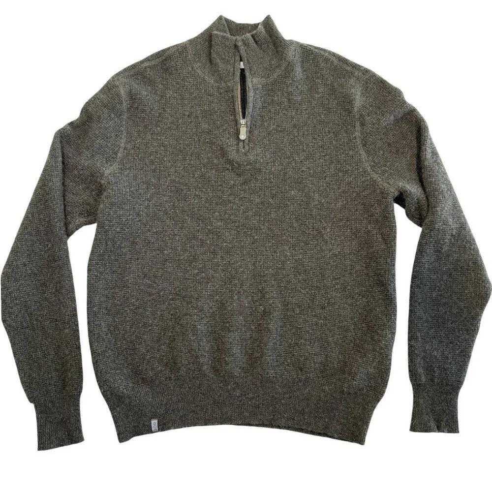 QOR 100% Cashmere 1/4 Zip Gray Thermal Sweater Large